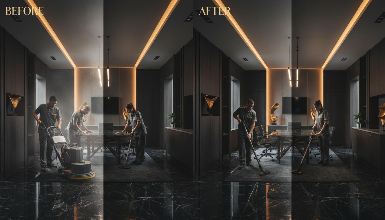 Professional cleaning team transformation - before and after results
